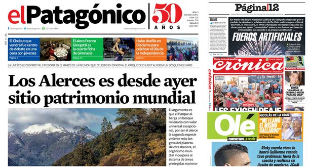 Tapas de diarios del sábado 8 de julio de 2017