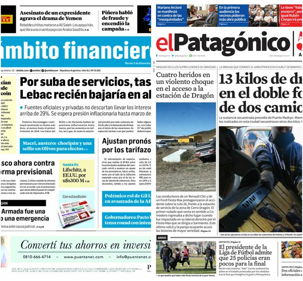 Tapas de diarios del martes 5 de diciembre de 2017