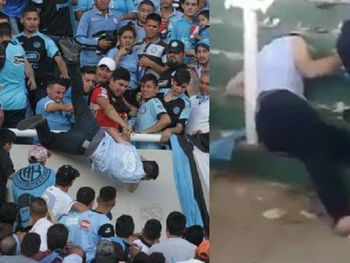 A Emanuel Balbo le robaron la zapatillas tras tirarlo de la tribuna