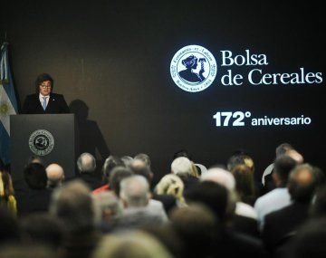 Javier Milei en la Bolsa de Cereales de Buenos Aires.