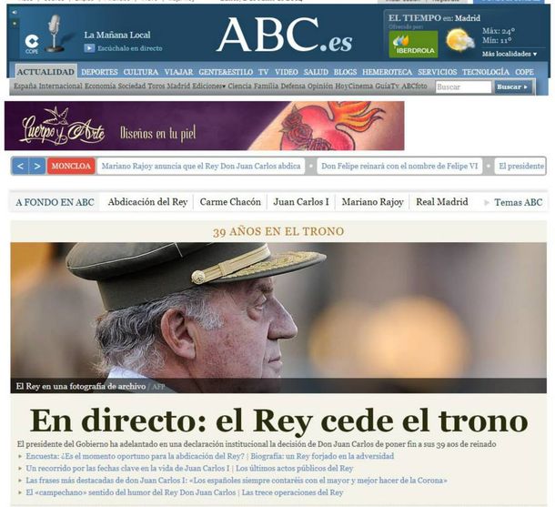 Las repercusiones de la adbicación del Rey en los diarios de España
