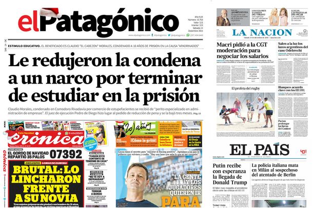 Tapas de diarios del 24 de diciembre de 2016