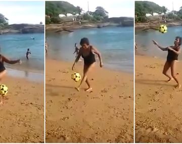 VIDEO: La abuela de Ronaldinho que hace jueguitos y la rompe en la playa