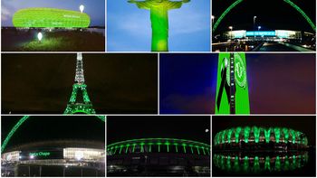 Los edificios se tiñeron de verde por Chapecoense Los edificios se tiñeron de verde por Chapecoense