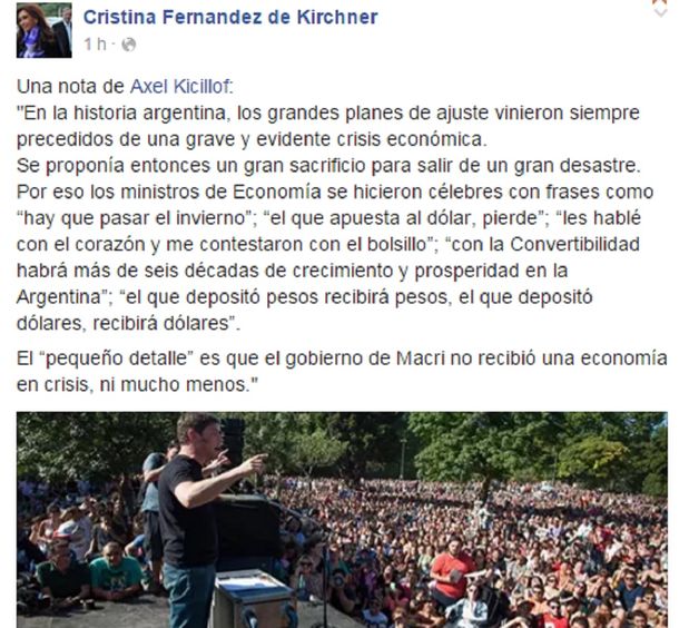 Cristina citó a Kicillof: El gobierno de Macri no recibió una economía en crisis, ni mucho menos