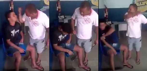 VIDEO: Lo detuvieron por robar un celular y su padre le dio una paliza