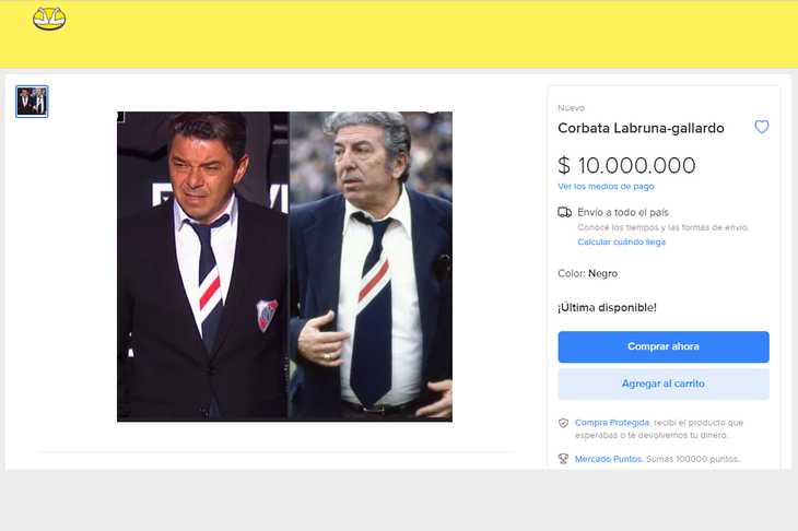 Piden diez millones de pesos por la corbata de Labruna que usó Gallardo