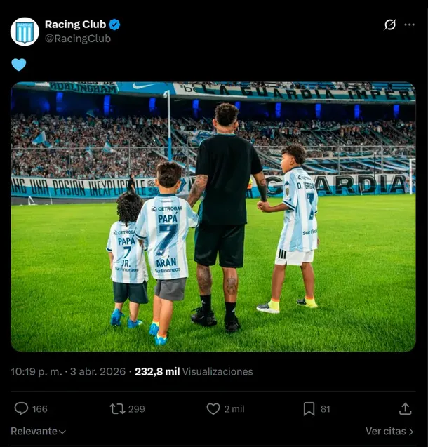 El posteo de Racing