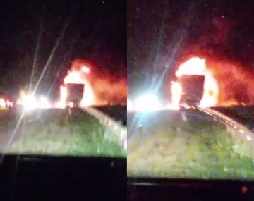 Feroz incendio de un camión: llevaba encomiendas de Bahía Blanca a Neuquén