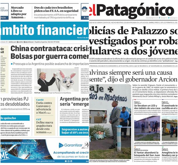 Tapas de diarios del martes 3 de abril de 2018