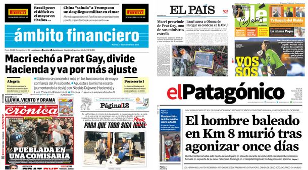 Tapas de diarios del 27 de diciembre de 2016