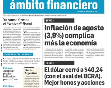 Tapas de diarios del viernes 14 de septiembre de 2018