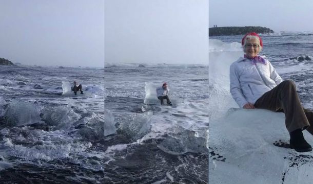 Una abuela terminó a la deriva por querer sacarse una foto en un trono de hielo