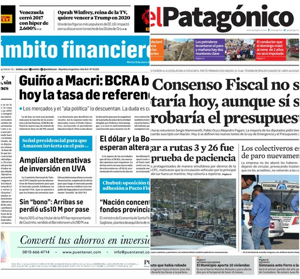 Tapas de diarios del martes 9 de enero de 2018