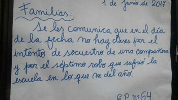 La escuela 64° de Francisco Solano se suma a la ola de instituciones que suspendieron las clases La escuela 64° de Francisco Solano se suma a la ola de instituciones que suspendieron las clases