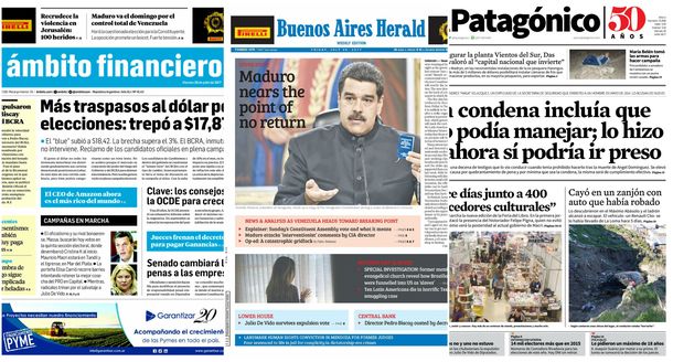 Tapas de diarios del viernes 28 de julio de 2017