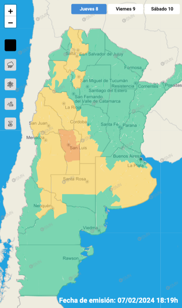 Alerta por tormentas y granizo en Buenos Aires y otras 12 provincias. Fuente: Servicio Meteorológico Nacional. Alerta por tormentas y granizo en Buenos Aires y otras 12 provincias. Fuente: Servicio Meteorológico Nacional.