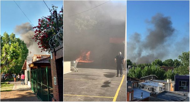 Incendio en un supermercado en Banfield. Imágenes de Twitter