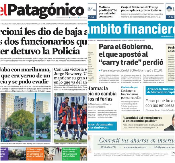 Tapas de diarios del jueves 8 de marzo de 2018