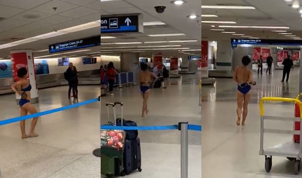Estupor en el aeropuerto de Miami: una mujer se desnudó y se subió al techo de un patrullero