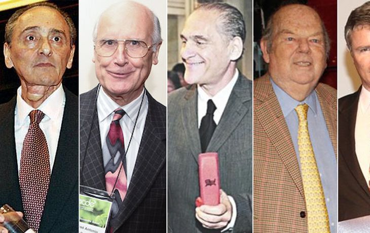 Héctor Magnetto, José Aranda y Lucio Pagliaro (Clarín) y Bartolomé Mitre y Julio Saguier (La Nación)