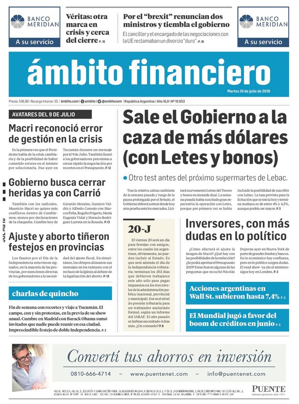 Tapas de diarios del martes 10 de julio de 2018