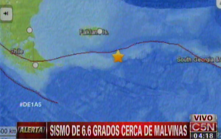 Se registró un sismo de 6,6 grados cerca de las Islas Malvinas