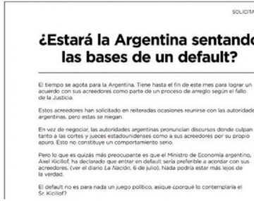 Nueva solicitada buitre acusa al país de buscar el default