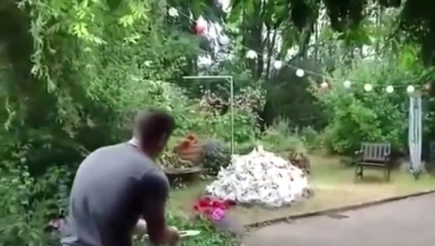 VIDEO: quiso quemar una montaña de basura pero destruyó el jardín