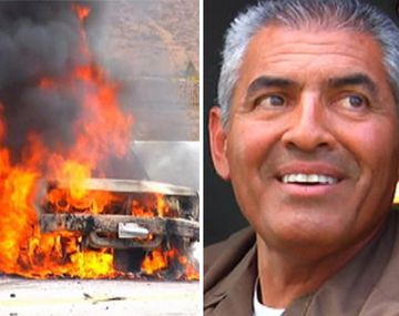 Camionero salva a una mujer atrapada en su auto en llamas