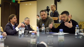 El presidente uruguayo Luis Lacalle Pou y el mandatario ucraniano Volodimir Zelensky. El presidente uruguayo Luis Lacalle Pou y el mandatario ucraniano Volodimir Zelensky.