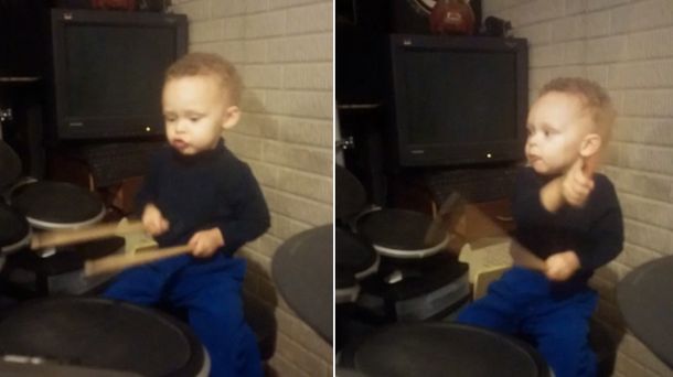 Niño de tan solo dos años sorprende con su talento para tocar la batería