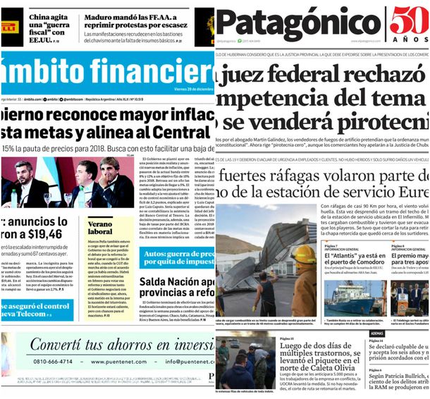 Tapas de diarios del viernes 29 de diciembre de 2017