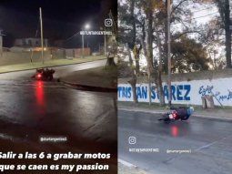 Filma cómo se resbalan con la moto en la esquina de su casa. 