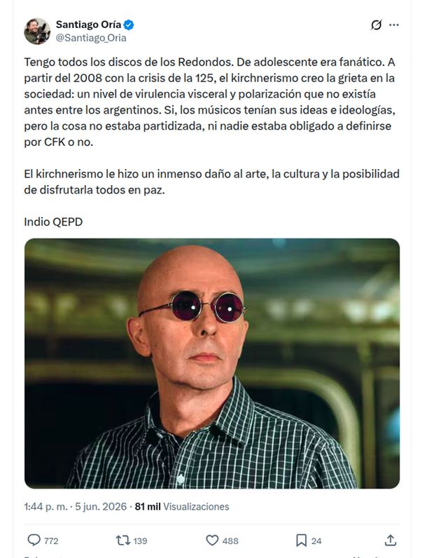 El cineasta de Javier Milei criticó la política de Indio Solari El cineasta de Javier Milei criticó la política de Indio Solari