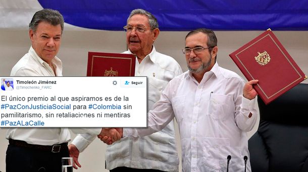 Las FARC, tras el Nobel de la Paz a Santos: El único premio al que aspiramos es el de la justicia social