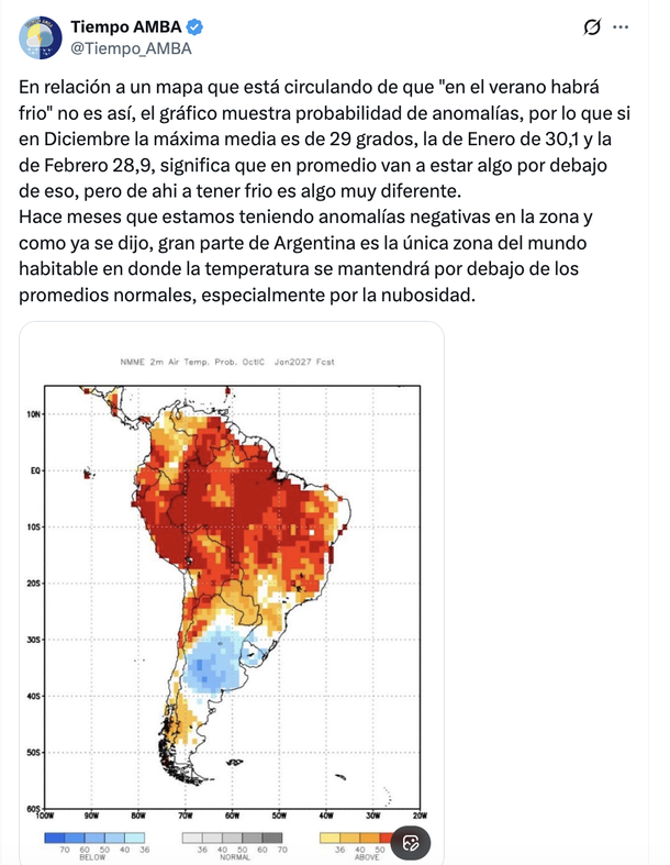 Verano frío: especialistas en meteorología pronostican anomalías térmicas en diciembre, enero y febrero