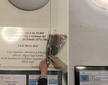 Placa retirada de la Casa Argentina de París.