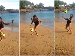 VIDEO: La abuela de Ronaldinho que hace jueguitos y la rompe en la playa