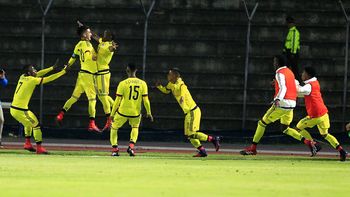 Festejo de la Selección Colombia tras el agónico gol de Ever Valencia Festejo de la Selección Colombia tras el agónico gol de Ever Valencia