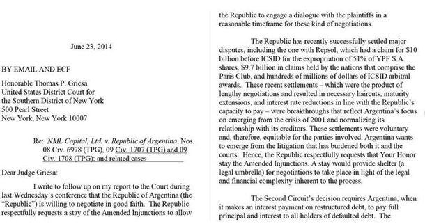 La carta a Griesa en inglés: Dialogando de buena fe