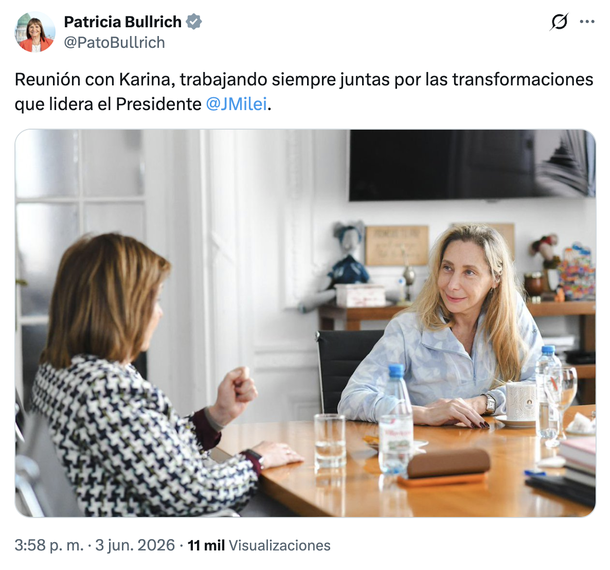 En medio de la interna libertaria, Karina Milei se mostró junto a Patricia Bullrich. En medio de la interna libertaria, Karina Milei se mostró junto a Patricia Bullrich.