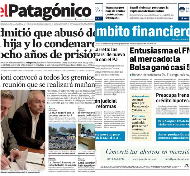 Tapas de diarios del miércoles 6 de junio de 2018