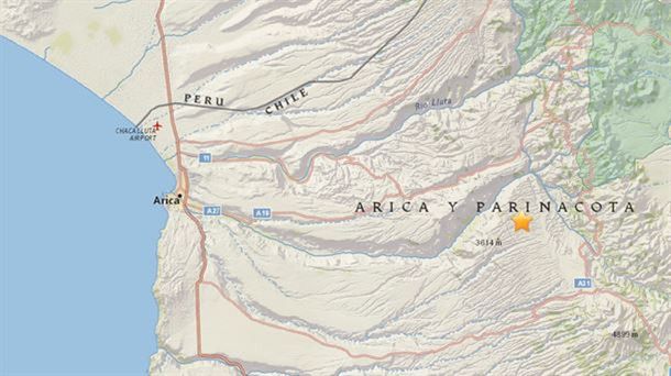 El epicentro de uno de los sismos de Chile