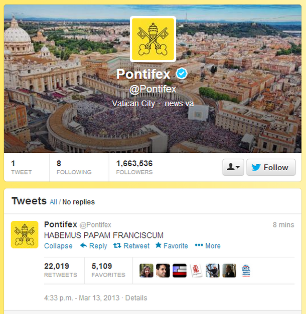 La cuenta de Twitter del Papa anunció a Francisco I