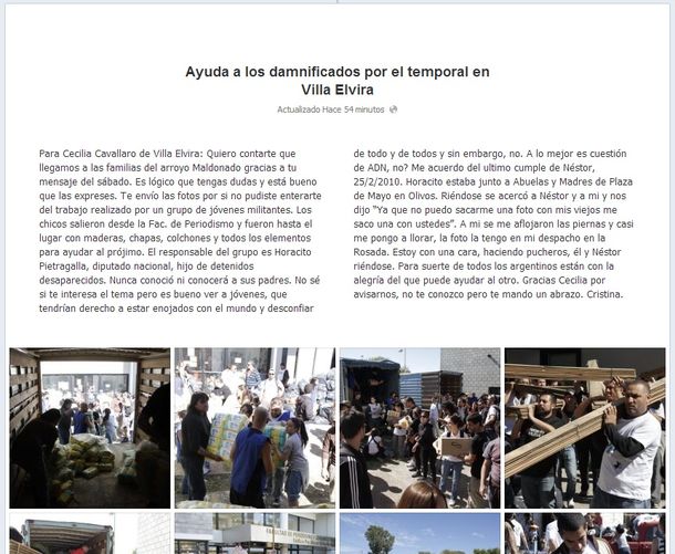 CFK le respondió a una vecina que pidió ayuda por el temporal