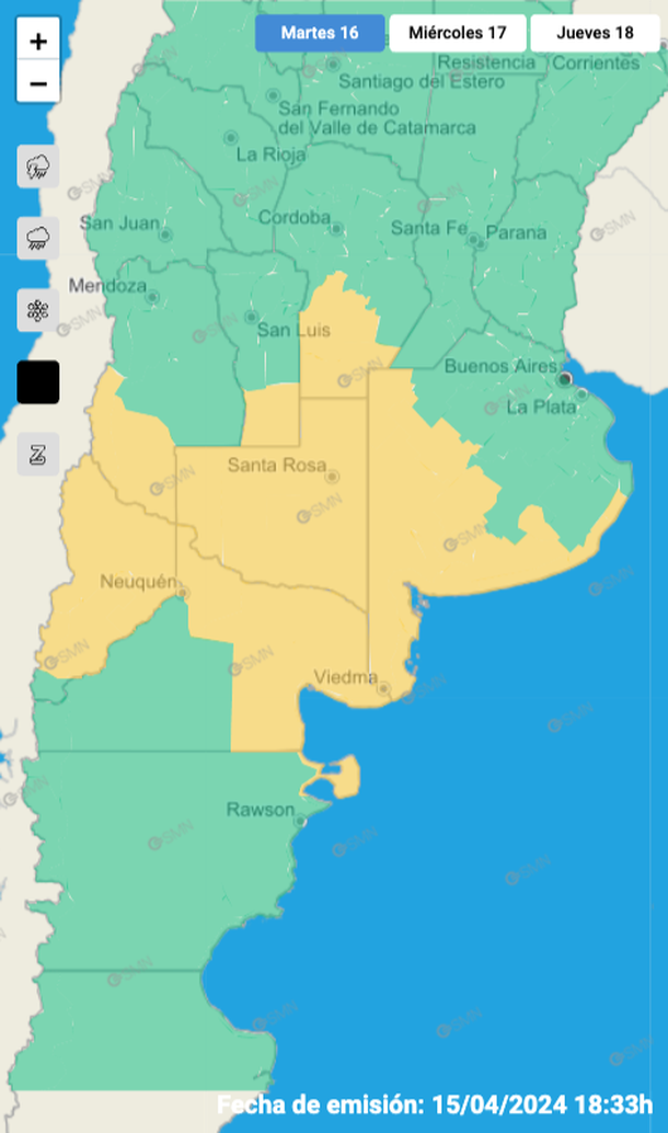 Alerta por viento fuerte en Buenos Aires y otras provincias. Fuente: Servicio Meteorológico Nacional. Alerta por viento fuerte en Buenos Aires y otras provincias. Fuente: Servicio Meteorológico Nacional.
