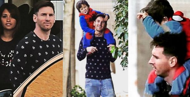 Así pasea Lionel Messi a Thiago por las calles de Barcelona con Antonella Roccuzzo