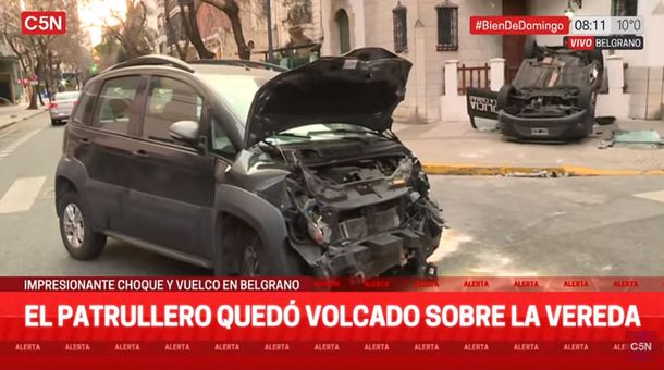 Belgrano: impresionante choque entre un auto y un patrullero de la Policía de la Ciudad