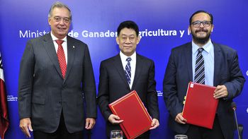 El ministro de Ganadería, Agricultura y Pesca (MGAP), Fernando Mattos, junto al viceadministrador de la Administración Nacional de Alimentos y Reservas Estratégicos de China, Jia Quian, y el subsecretario del MGAP, Juan Ignacio Buffa. El ministro de Ganadería, Agricultura y Pesca (MGAP), Fernando Mattos, junto al viceadministrador de la Administración Nacional de Alimentos y Reservas Estratégicos de China, Jia Quian, y el subsecretario del MGAP, Juan Ignacio Buffa.